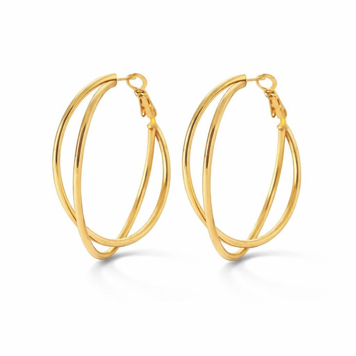 Crossing Hoop Earrings in 18K Gold Plated. Minimalist Double Hoops. Modern Woman Jewelry Gift