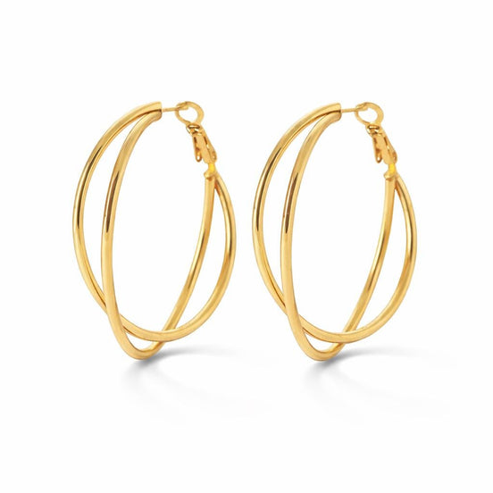 Crossing Hoop Earrings in 18K Gold Plated. Minimalist Double Hoops. Modern Woman Jewelry Gift