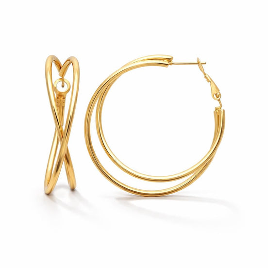 Crossing Hoop Earrings in 18K Gold Plated. Minimalist Double Hoops. Modern Woman Jewelry Gift