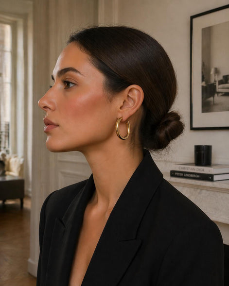 Grandes créoles épaisses dorées • Boucles d'oreilles anneaux ouverts • Bijou contemporain pour femme