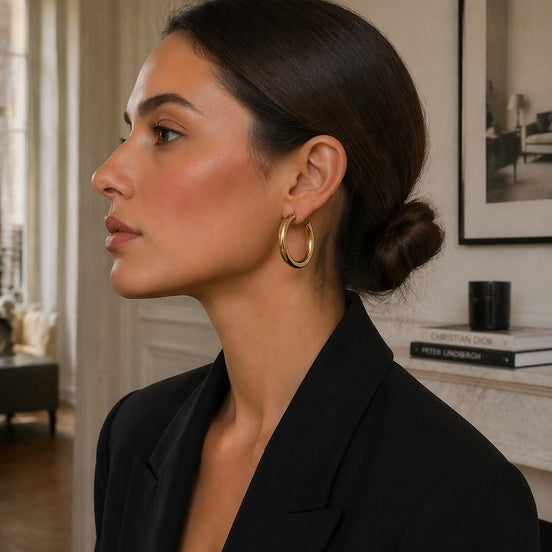Grandes créoles épaisses dorées • Boucles d'oreilles anneaux ouverts • Bijou contemporain pour femme