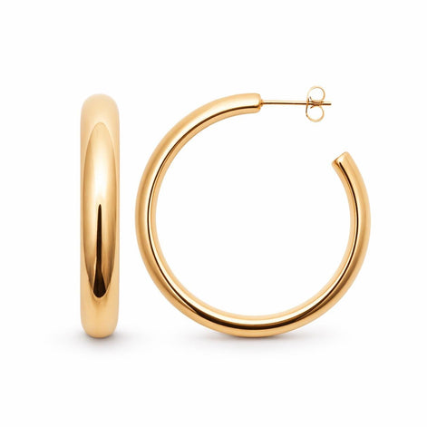 Grandes créoles épaisses dorées • Boucles d'oreilles anneaux demi-arrondis ouverts • Bijou contemporain pour femme