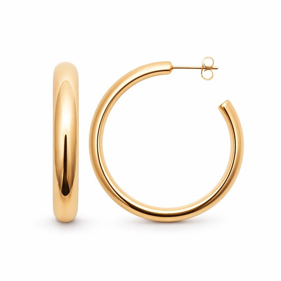 Grandes créoles épaisses dorées • Boucles d'oreilles anneaux demi-arrondis ouverts • Bijou contemporain pour femme