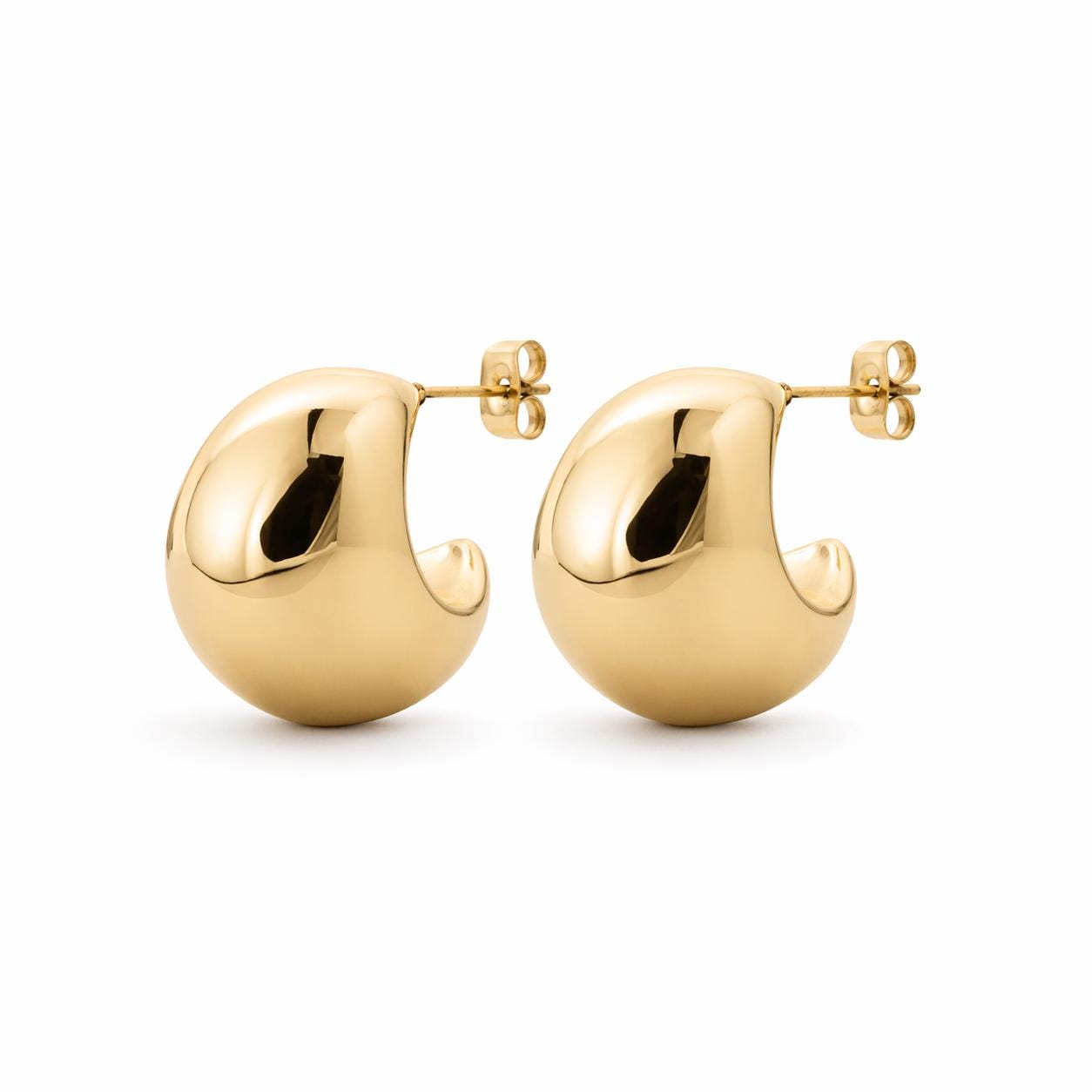 Grandes créoles épaisses dorées • Boucles d'oreilles anneaux demi-arrondis ouverts • Bijou contemporain pour femme