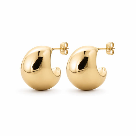 Grandes créoles épaisses dorées • Boucles d'oreilles anneaux demi-arrondis ouverts • Bijou contemporain pour femme