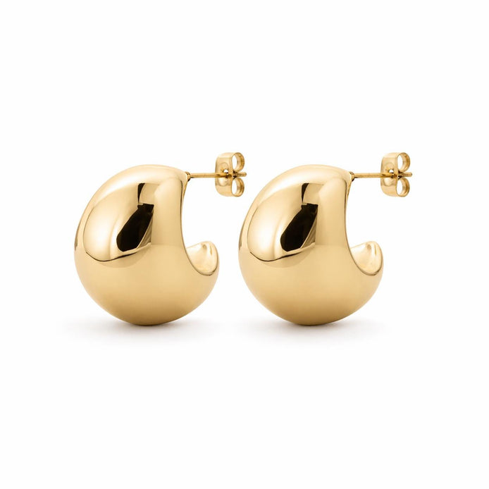Grandes créoles épaisses dorées • Boucles d'oreilles anneaux demi-arrondis ouverts • Bijou contemporain pour femme