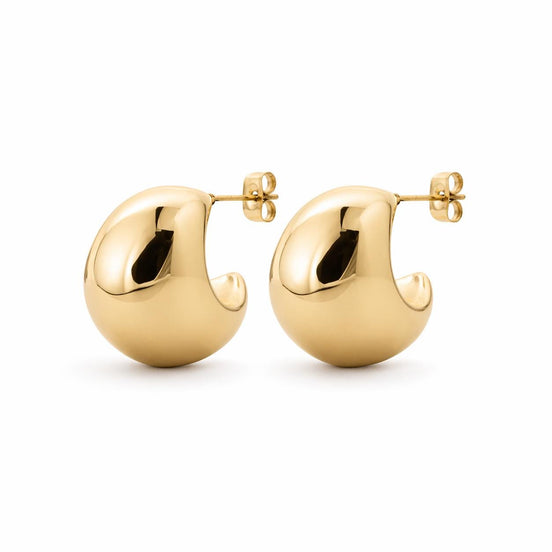 Grandes créoles épaisses dorées • Boucles d'oreilles anneaux demi-arrondis ouverts • Bijou contemporain pour femme