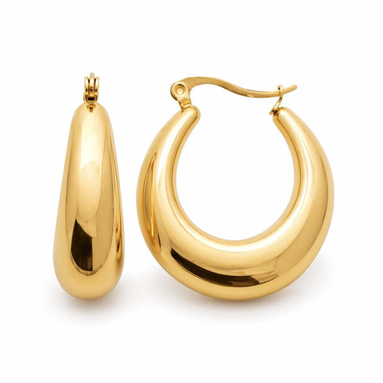 Créoles chunky croissant • Doré Or Fin 18K • Boucles d'oreilles grand anneaux épais • Bijou contemporain pour femme