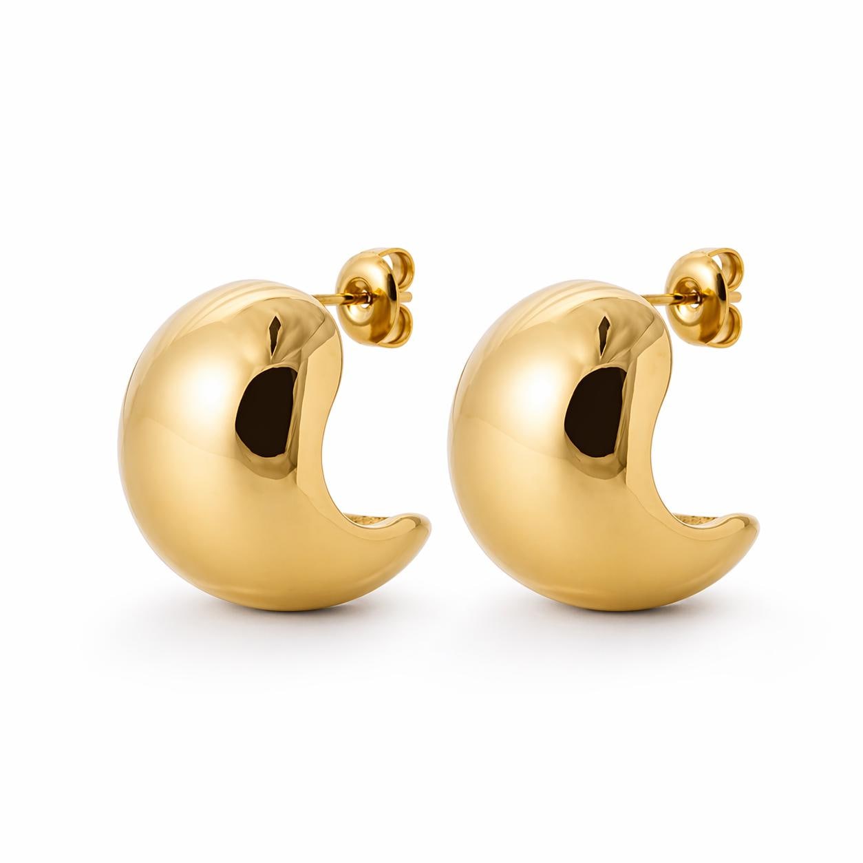 Grandes créoles épaisses dorées • Boucles d'oreilles anneaux demi-arrondis ouverts • Bijou contemporain pour femme