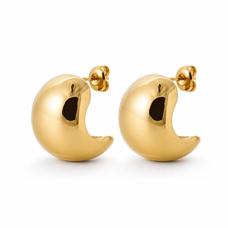 Grandes créoles épaisses dorées • Boucles d'oreilles anneaux demi-arrondis ouverts • Bijou contemporain pour femme