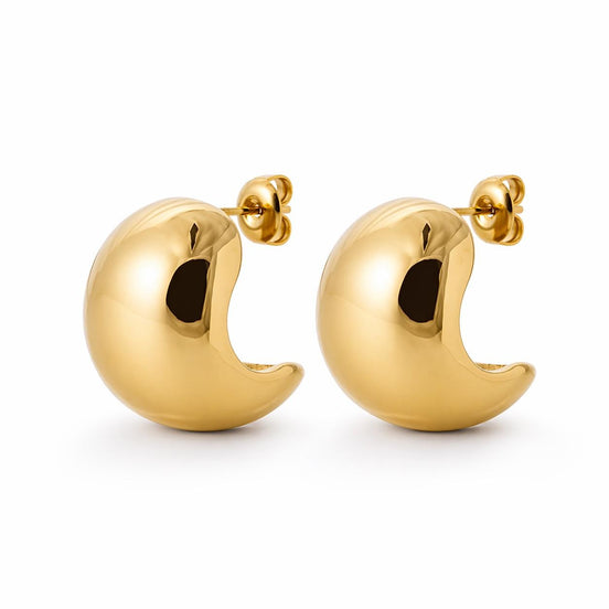 Grandes créoles épaisses dorées • Boucles d'oreilles anneaux demi-arrondis ouverts • Bijou contemporain pour femme
