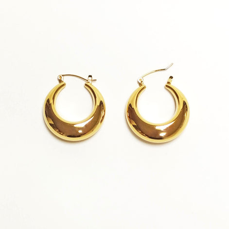 Créoles chunky croissant • Doré Or Fin 18K • Boucles d'oreilles grand anneaux épais • Bijou contemporain pour femme