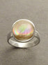 Gold Shell Ring, Sterling Silver, Genuine Copper Gold Paua Shell Pearl, Modern Minimalist Geometric Round Stone Ring