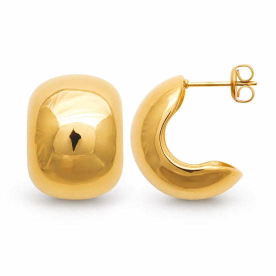 Grandes créoles épaisses dorées • Boucles d'oreilles anneaux demi-arrondis ouverts • Bijou contemporain pour femme