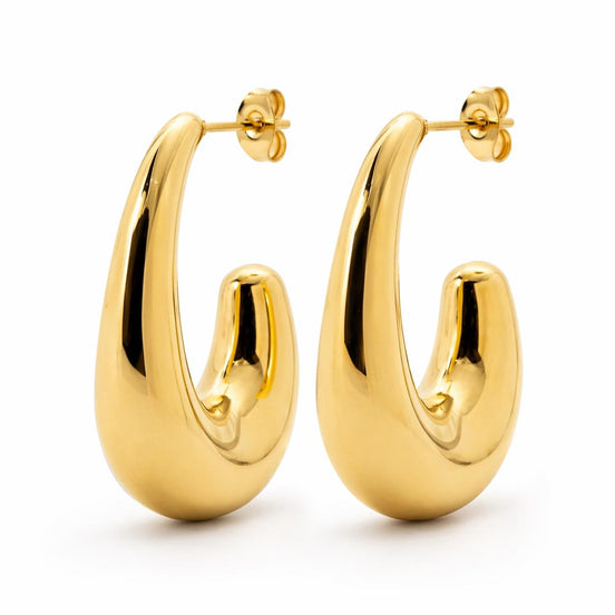 Grandes créoles Ovales épaisses dorées • Boucles d'oreilles anneaux demi-arrondis ouverts • Bijou contemporain pour femme