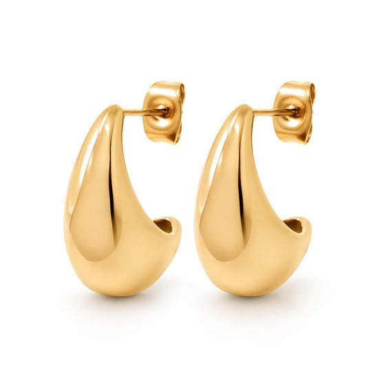 Demi Créoles Ouvertes dorées • Boucles d'oreilles clous anneaux demi-arrondis • Bijou contemporain pour femme