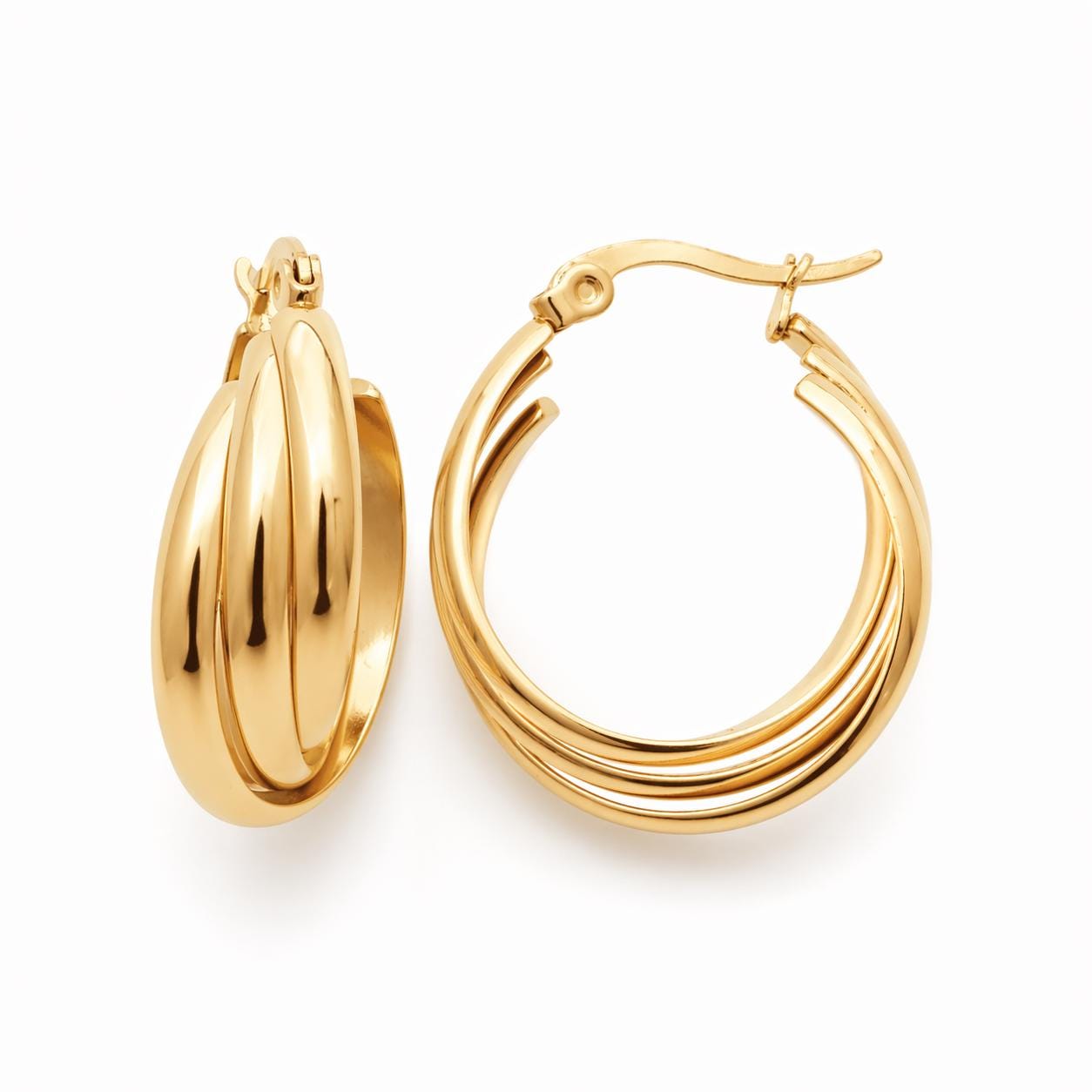 Créoles triple fils croisés plaqué or • Boucles épaisses croisées • Anneaux d'oreilles modernes pour femme