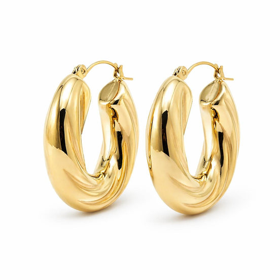 grosses créoles torsadées • Doré Or Fin 18K • Boucles épaisses croisées • Anneaux d'oreilles modernes pour femme
