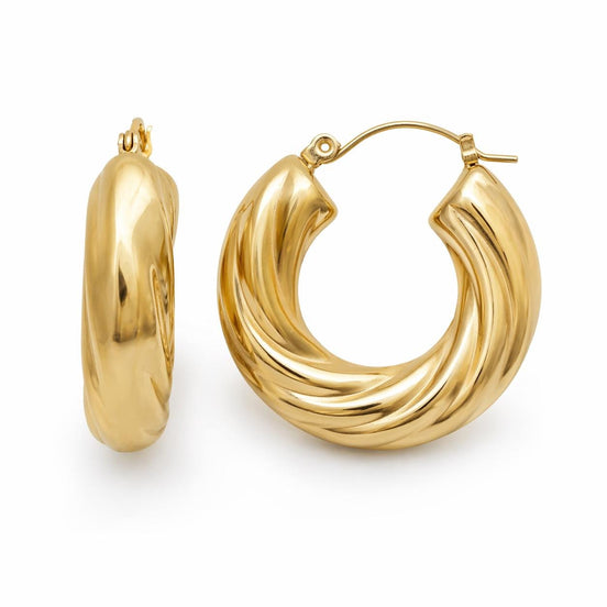 grosses créoles torsadées • Doré Or Fin 18K • Boucles épaisses croisées • Anneaux d'oreilles modernes pour femme