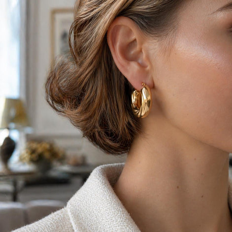 grosses créoles torsadées • Doré Or Fin 18K • Boucles épaisses croisées • Anneaux d'oreilles modernes pour femme
