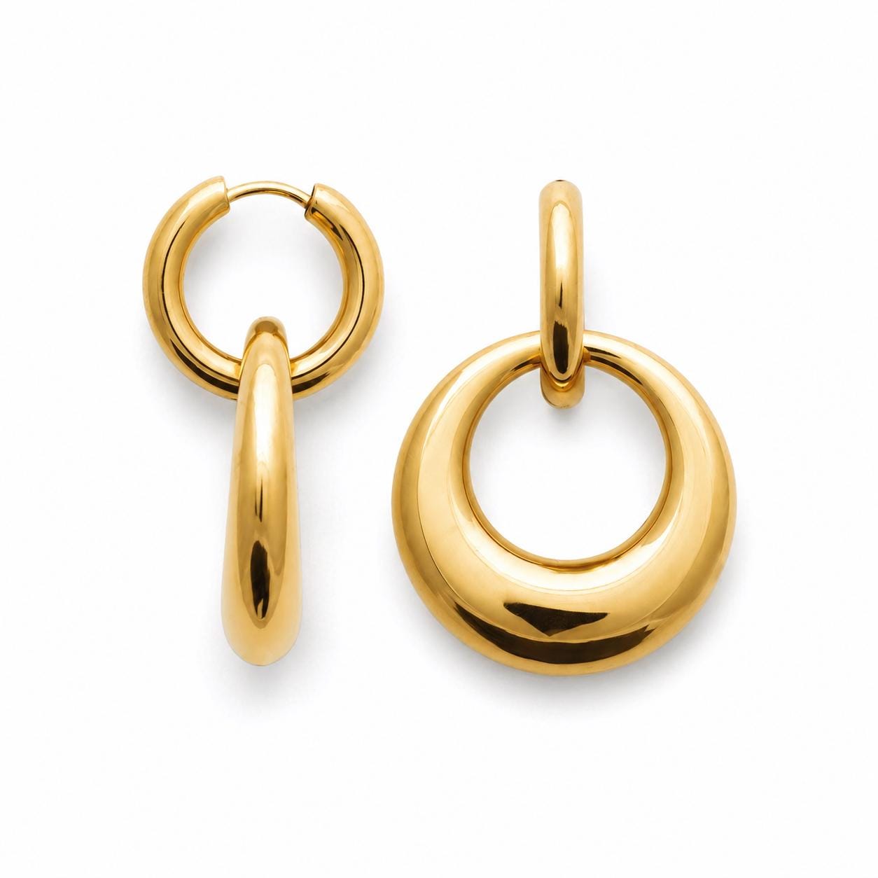 Créoles pendantes • Doré Or Fin 18K • Pendentif amovible • Boucles d'oreilles anneaux tendance • Bijoux modernes pour femme