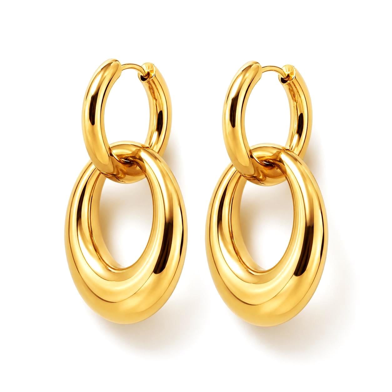 Créoles pendantes • Doré Or Fin 18K • Pendentif amovible • Boucles d'oreilles anneaux tendance • Bijoux modernes pour femme