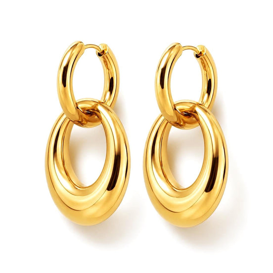 Créoles pendantes • Doré Or Fin 18K • Pendentif amovible • Boucles d'oreilles anneaux tendance • Bijoux modernes pour femme