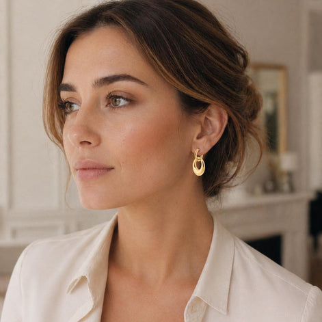 Créoles pendantes • Doré Or Fin 18K • Pendentif amovible • Boucles d'oreilles anneaux tendance • Bijoux modernes pour femme