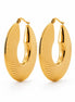 Créoles disque striées • Doré Or Fin 18K • Boucles épaisses en forme de demi-lune • Anneaux d'oreilles pour femme