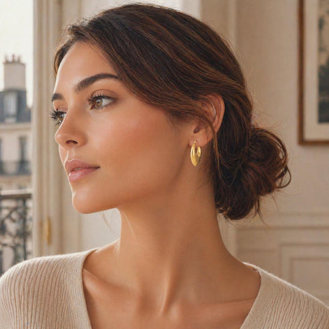 Créoles forme de goutte • Doré Or Fin 18K • Créoles demi-lune allongée • Cadeau moderne pour femme