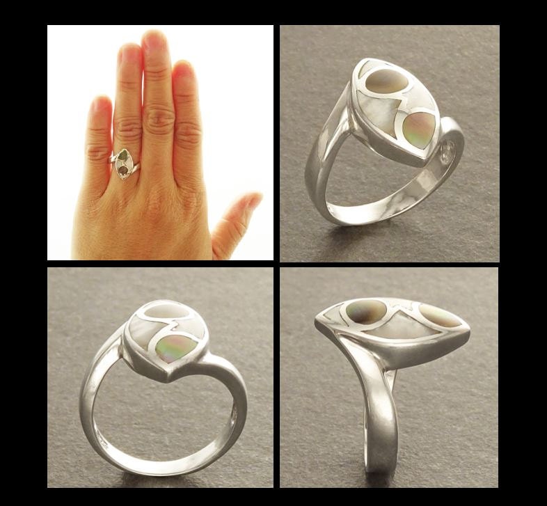 Oval Ring, Sterling Silver Ring, Copper Mother of Pearl Shell, Art Deco Design jewelry, MOP Jewelry, Modern Geometric Ring