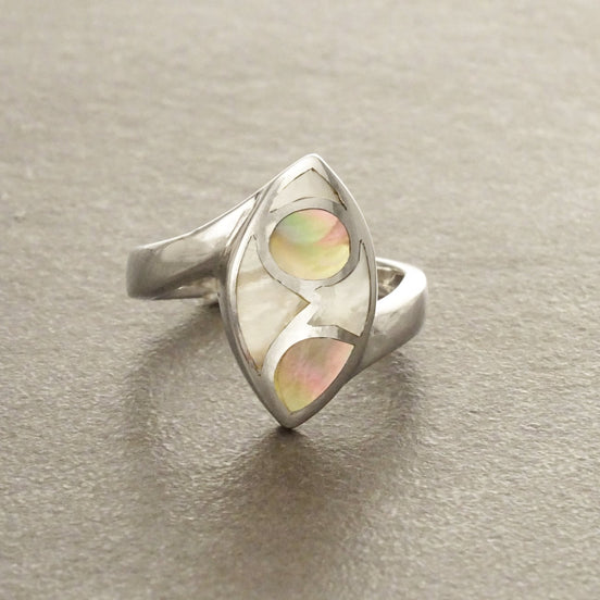 Oval Ring, Sterling Silver Ring, Copper Mother of Pearl Shell, Art Deco Design jewelry, MOP Jewelry, Modern Geometric Ring