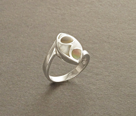 Oval Ring, Sterling Silver Ring, Copper Mother of Pearl Shell, Art Deco Design jewelry, MOP Jewelry, Modern Geometric Ring