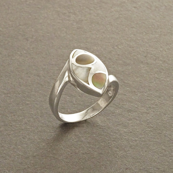 Oval Ring, Sterling Silver Ring, Copper Mother of Pearl Shell, Art Deco Design jewelry, MOP Jewelry, Modern Geometric Ring