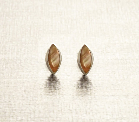 Oval Stud Earrings, Sterling Silver, GENUINE Brown Paua Shell Iridescent Pearl Rainbow Highlights, Geometric Minimalist Dainty Earrings