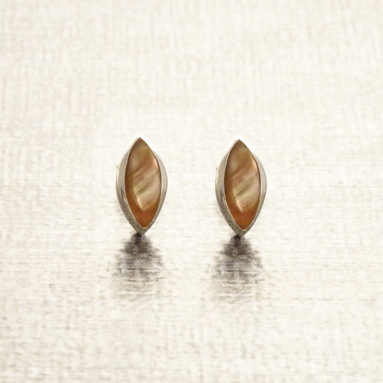 Oval Stud Earrings, Sterling Silver, GENUINE Brown Paua Shell Iridescent Pearl Rainbow Highlights, Geometric Minimalist Dainty Earrings