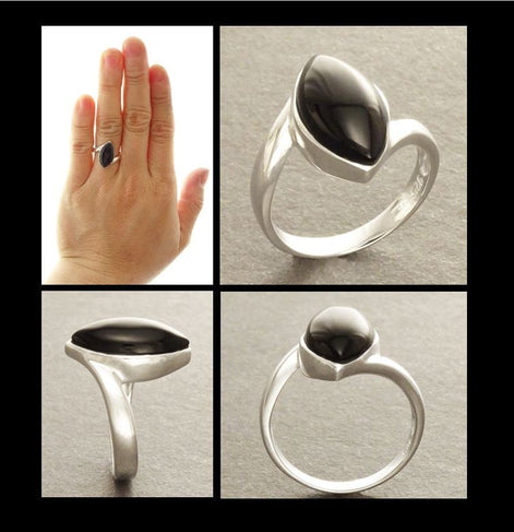 Oval Onyx Ring in Sterling Silver 925 Minimalist Vintage jewelry Protective Stone wore on a hand
