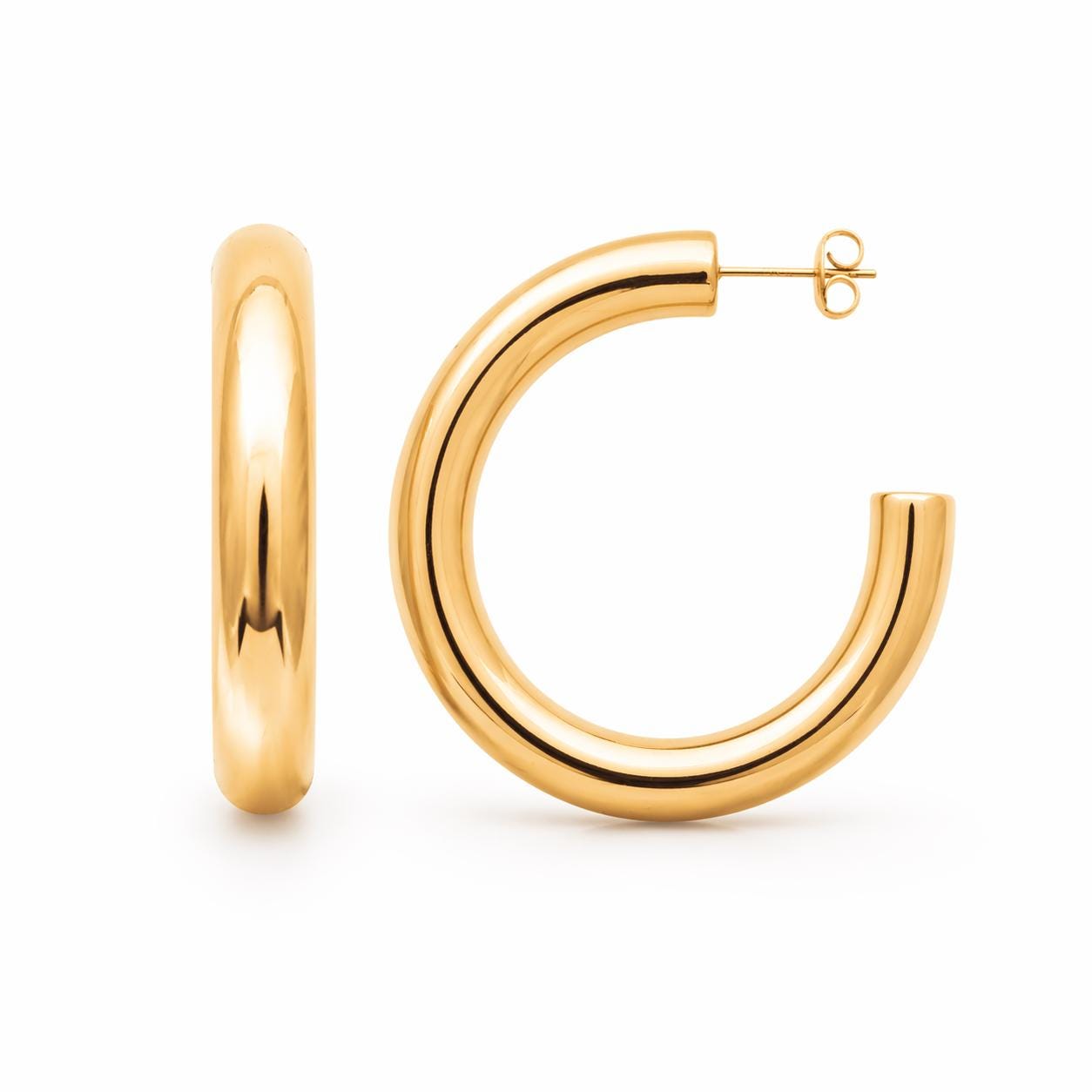 Grandes créoles épaisses dorées • Boucles d'oreilles anneaux ouverts • Bijou contemporain pour femme