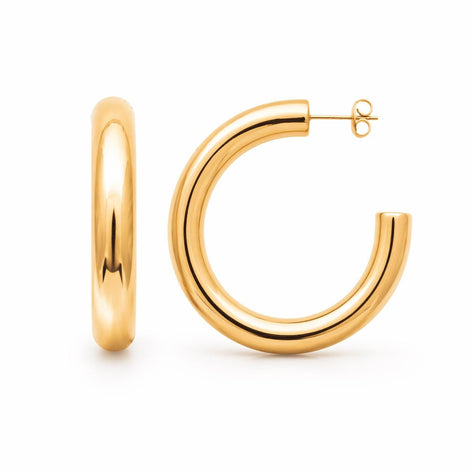 Grandes créoles épaisses dorées • Boucles d'oreilles anneaux ouverts • Bijou contemporain pour femme