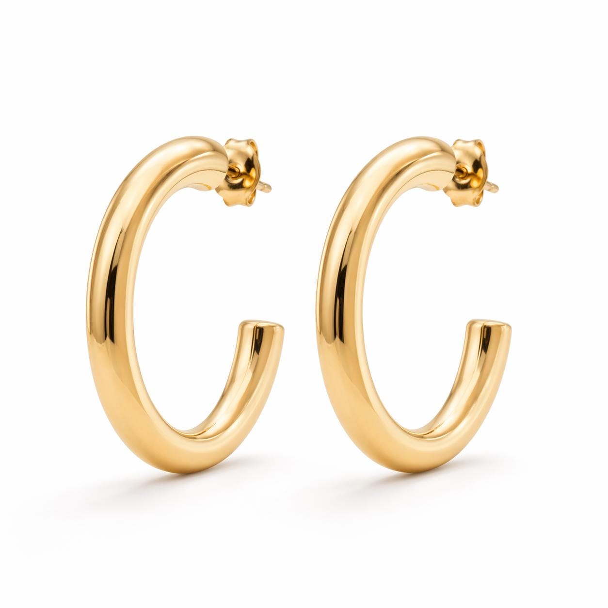 Grandes créoles épaisses dorées • Boucles d'oreilles anneaux ouverts • Bijou contemporain pour femme