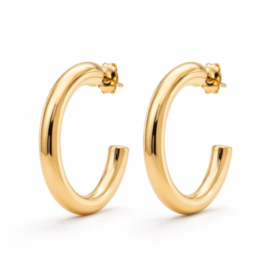 Grandes créoles épaisses dorées • Boucles d'oreilles anneaux ouverts • Bijou contemporain pour femme