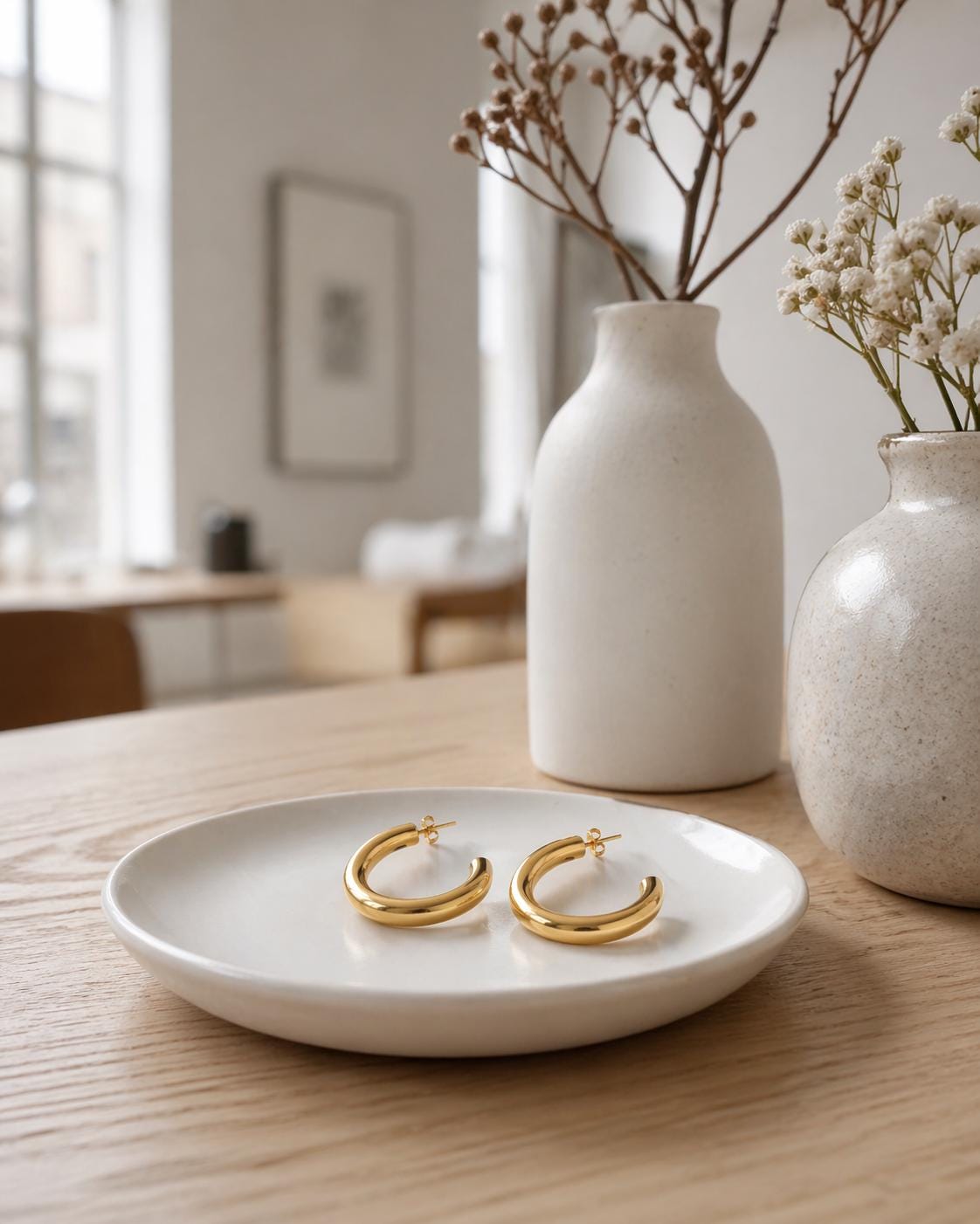 Grandes créoles épaisses dorées • Boucles d'oreilles anneaux ouverts • Bijou contemporain pour femme