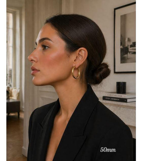 Grandes créoles épaisses dorées • Boucles d'oreilles anneaux ouverts • Bijou contemporain pour femme