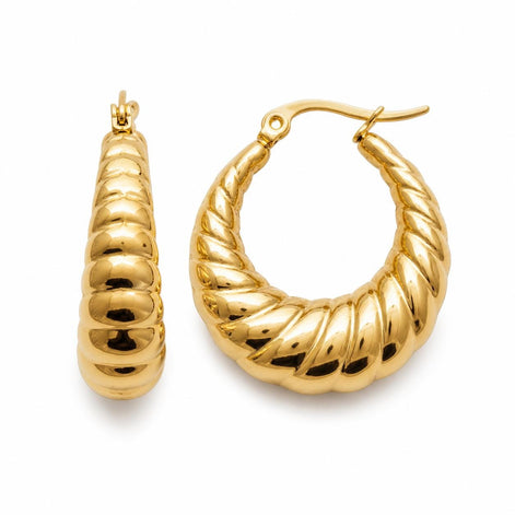 Créoles torsadées • Doré Or Fin 18K • Boucles épaisses en forme de croissant • Anneaux d'oreilles pour femme