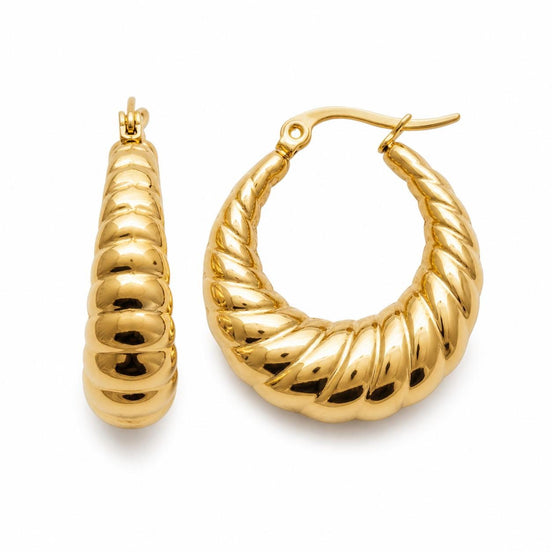 Créoles torsadées • Doré Or Fin 18K • Boucles épaisses en forme de croissant • Anneaux d'oreilles pour femme