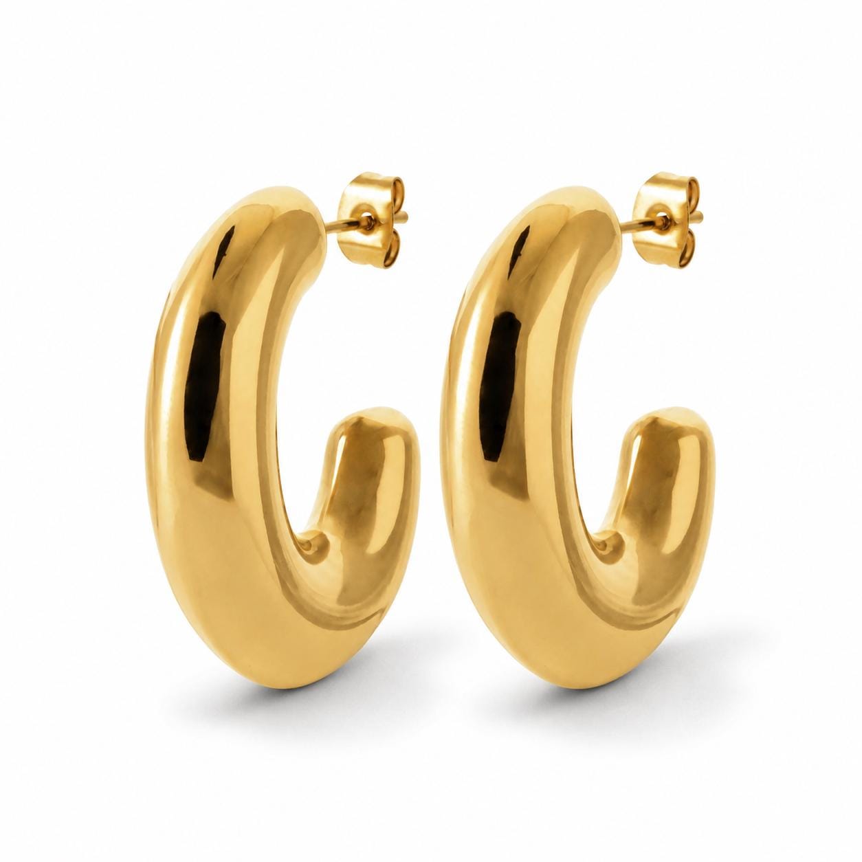 Grandes créoles C épaisses• Doré Or Fin 18K • Boucles d'oreilles anneaux Ovales ouverts • Bijou contemporain pour femme