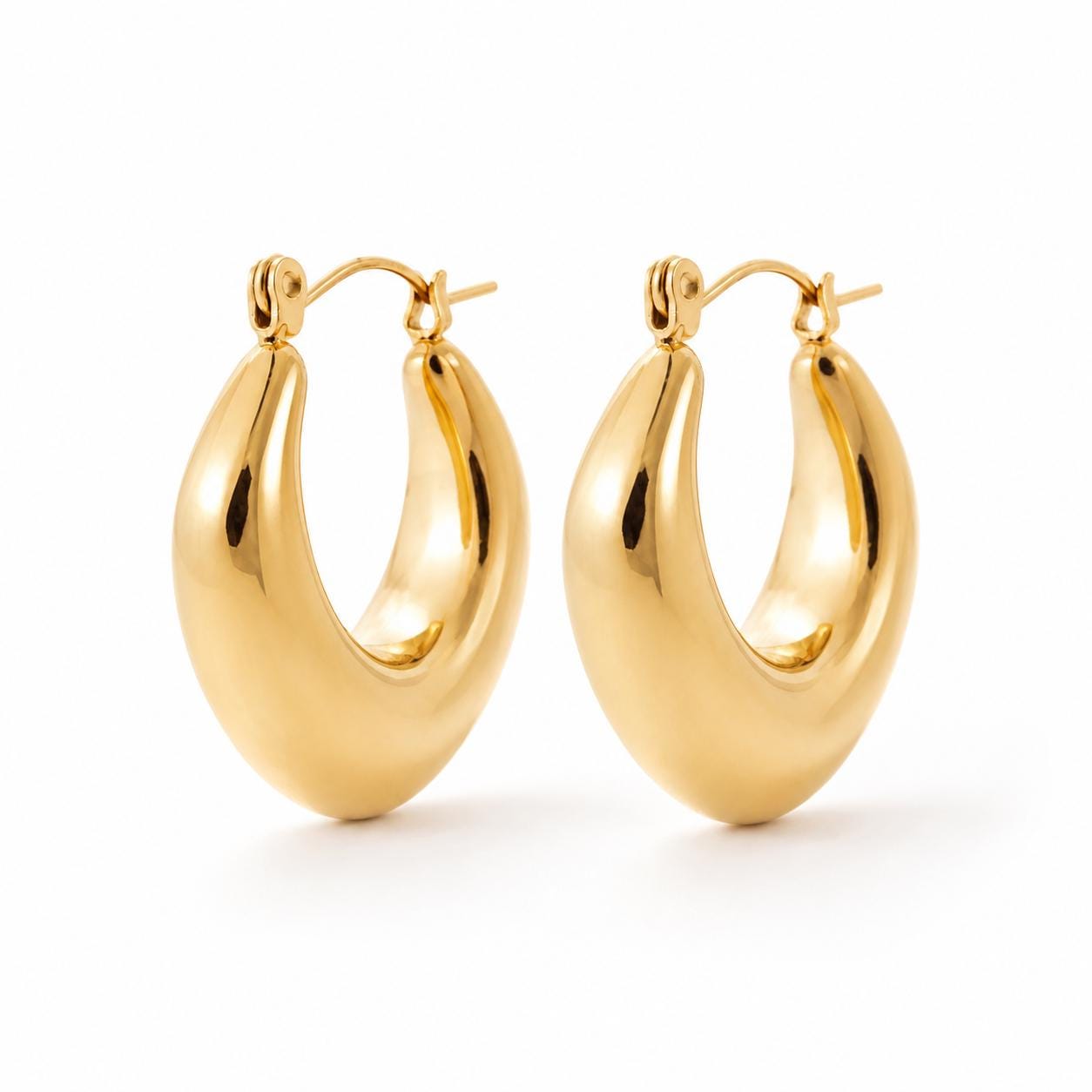 Créoles losange arrondi • Doré Or Fin 18K • Boucles d'oreilles anneaux épais • Bijou contemporain pour femme