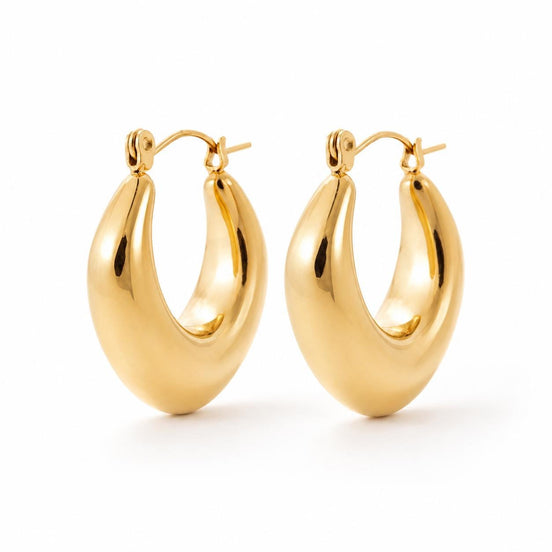 Créoles losange arrondi • Doré Or Fin 18K • Boucles d'oreilles anneaux épais • Bijou contemporain pour femme