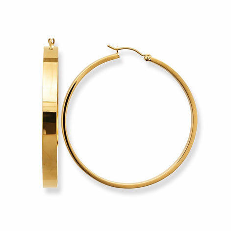 Créoles fil plat doré • Boucles d'oreilles anneaux minimalistes • Trois tailles : 30 mm, 40 mm et 50 mm • Bijou moderne pour femme