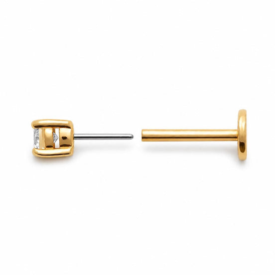 Piercing or et diamant • Plaqué or 18K • Tige en titane • Clou d'oreille pour cartilage • Bijou pour l'hélix, le tragus et le lobe